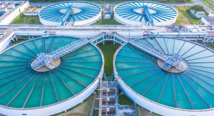 Aerial view recirculation solid contact clarifier sedimentation tank, Water treatment solution, Industrial water treatment?.