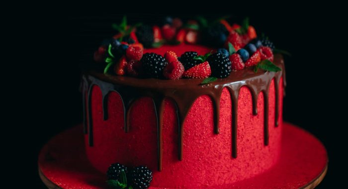Red velvet summer fruit cake