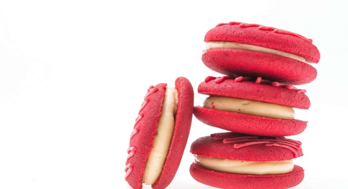 Christmas red velvet macaroon isolated on white background