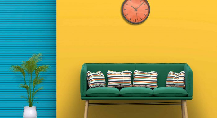 interior pastel living room with sofa. 3D render