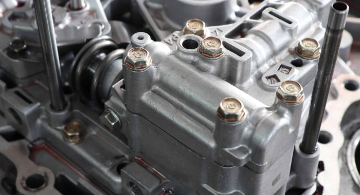 Aluminium case and parts form car gear transmission ; close up