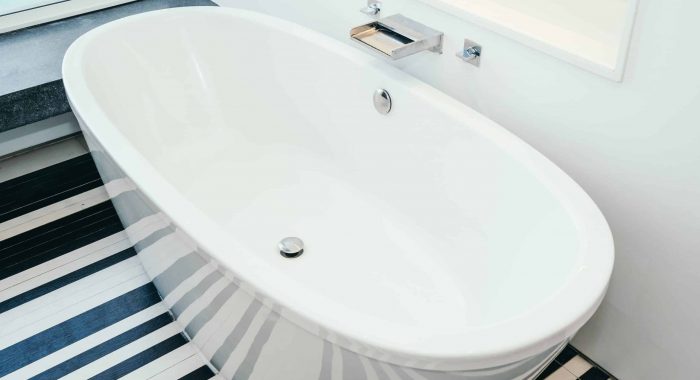Beautiful luxury white bathtub decoration interior of bathroom for relaxtion